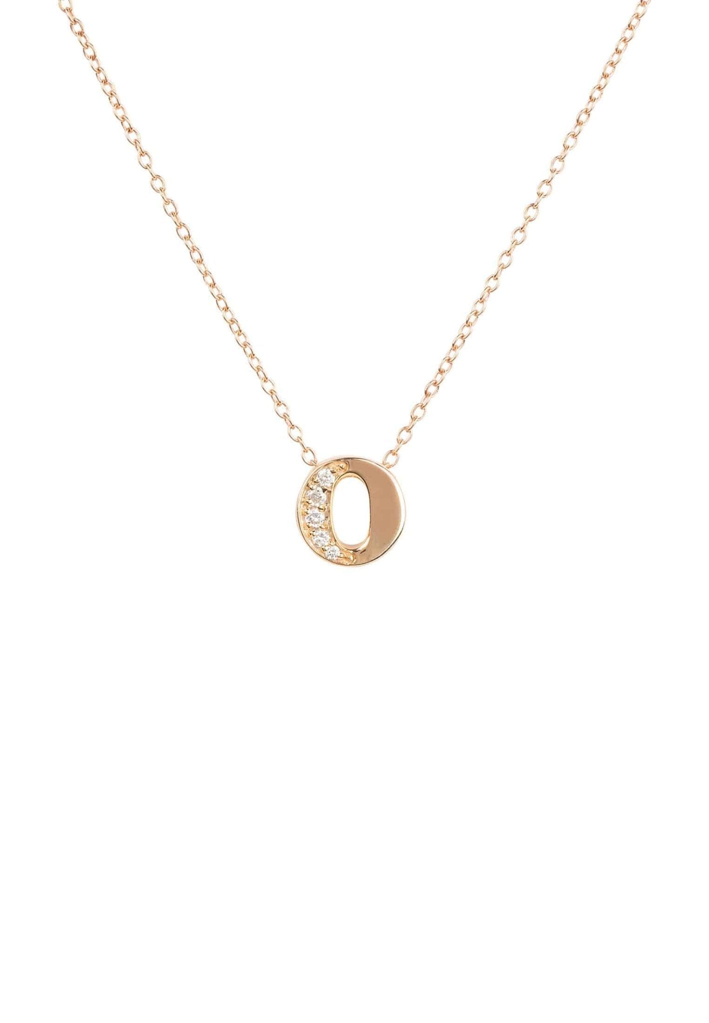Diamond Initial Letter Pendant Necklace Rose Gold O - LATELITA Necklaces