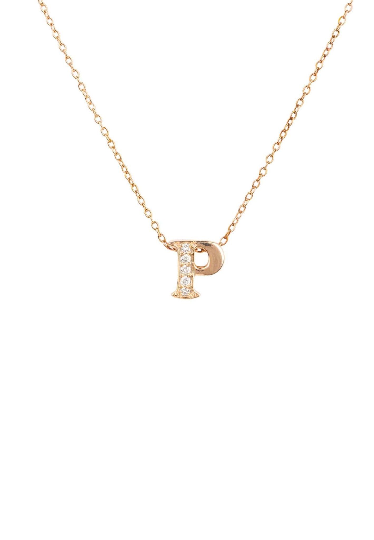 Diamond Initial Letter Pendant Necklace Rose Gold P - LATELITA Necklaces