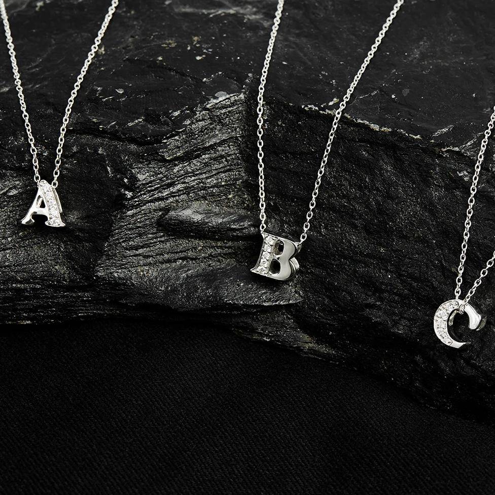 Diamond Initial Letter Pendant Necklace Rose Gold R - LATELITA Necklaces