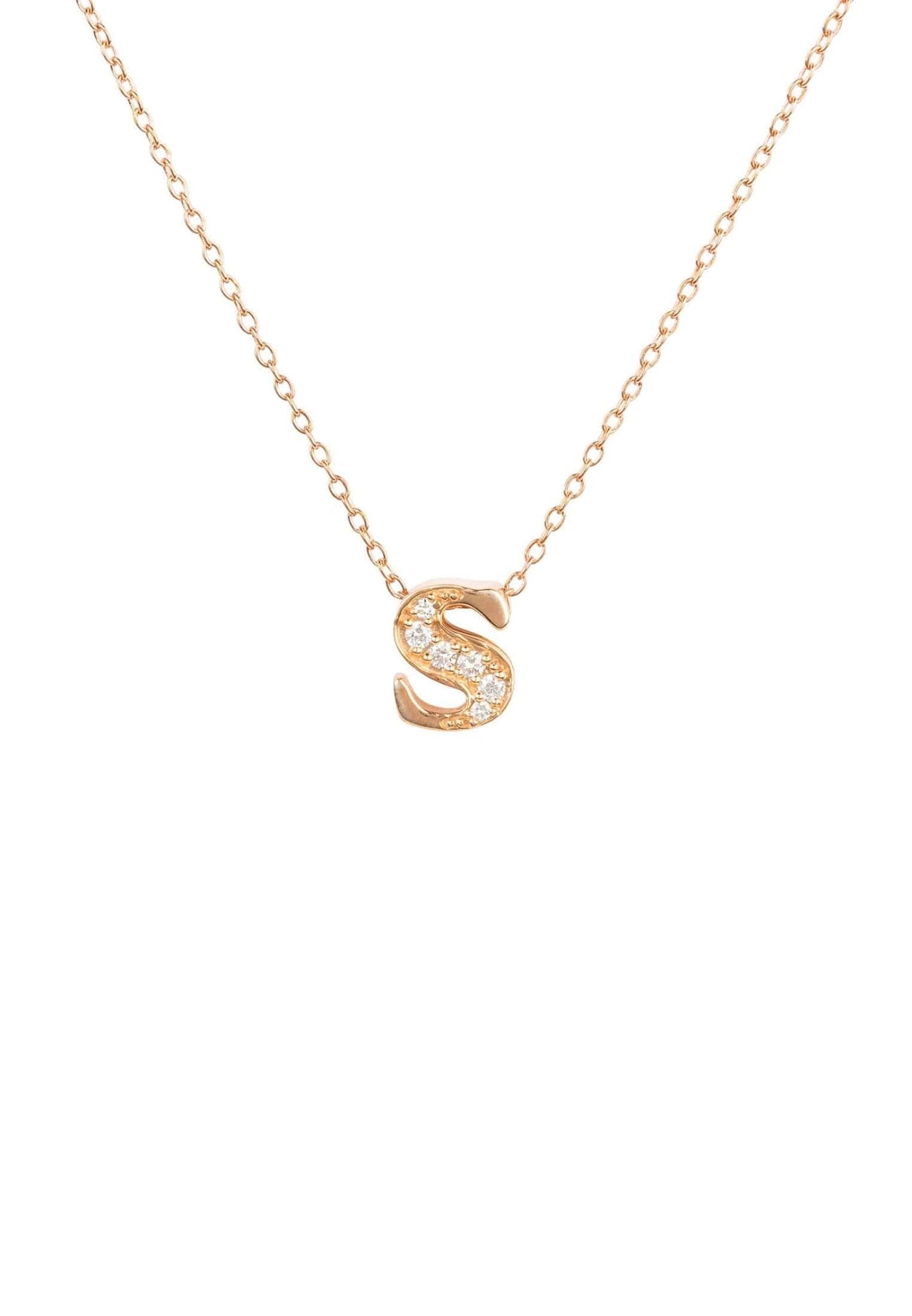 Diamond Initial Letter Pendant Necklace Rose Gold S - LATELITA Necklaces