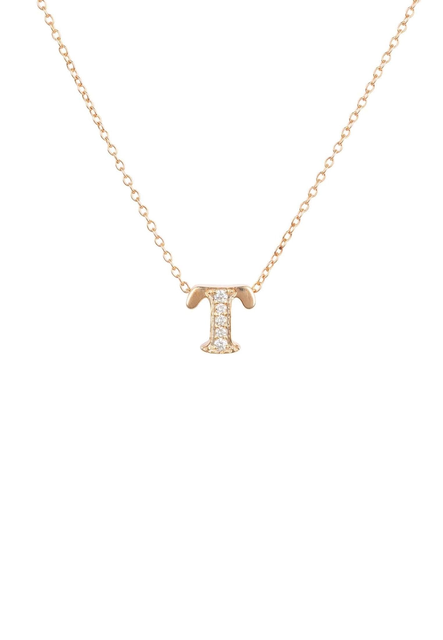 Diamond Initial Letter Pendant Necklace Rose Gold T - LATELITA Necklaces