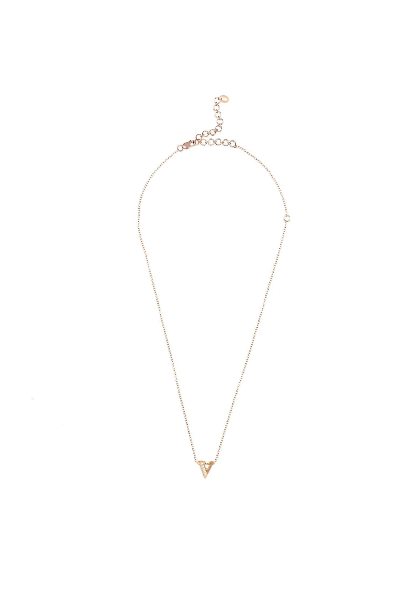 Diamond Initial Letter Pendant Necklace Rose Gold V - LATELITA Necklaces