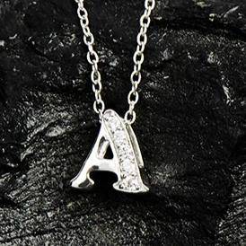 Diamond Initial Letter Pendant Necklace Silver A - LATELITA Necklaces