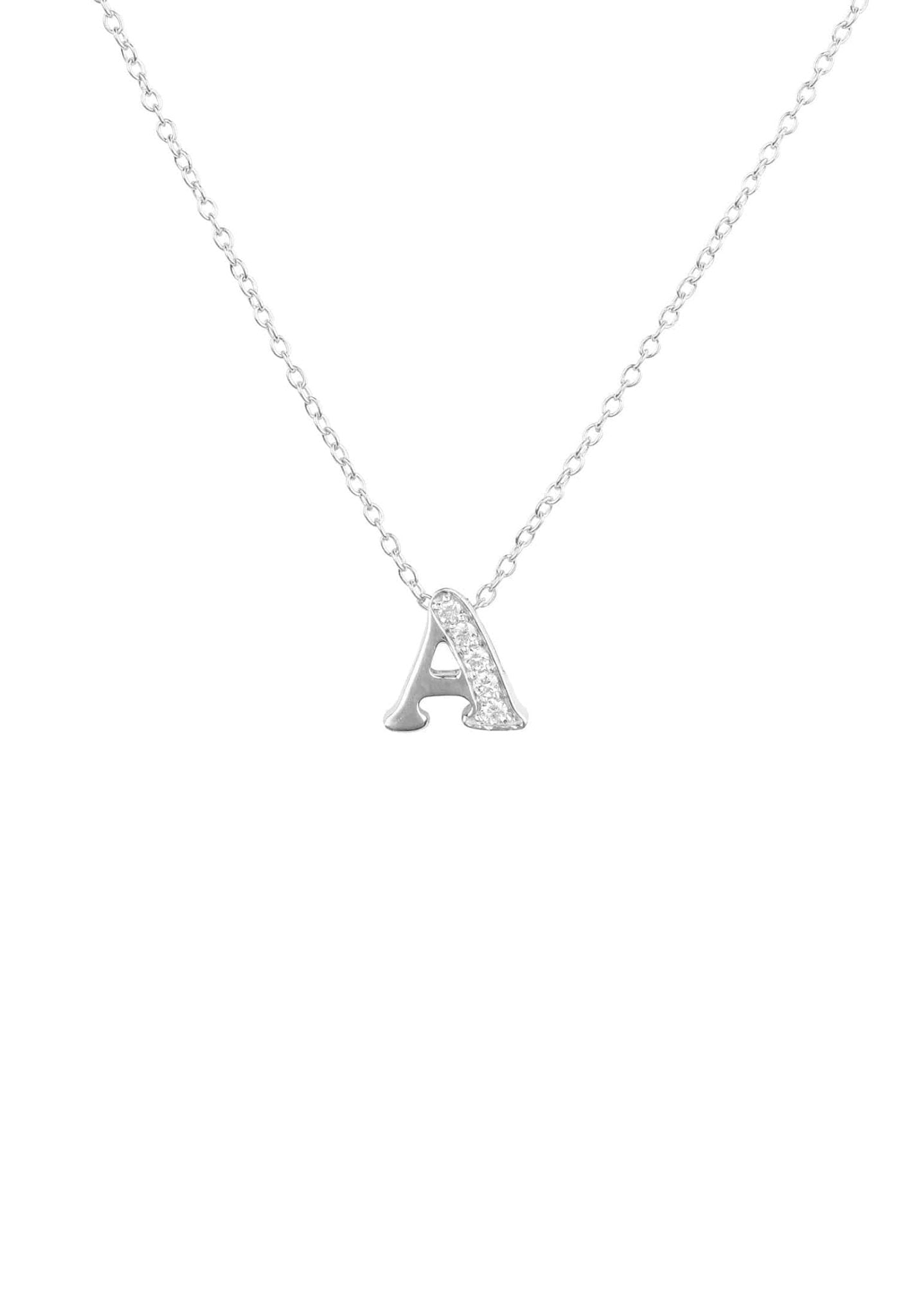 Diamond Initial Letter Pendant Necklace Silver A - LATELITA Necklaces