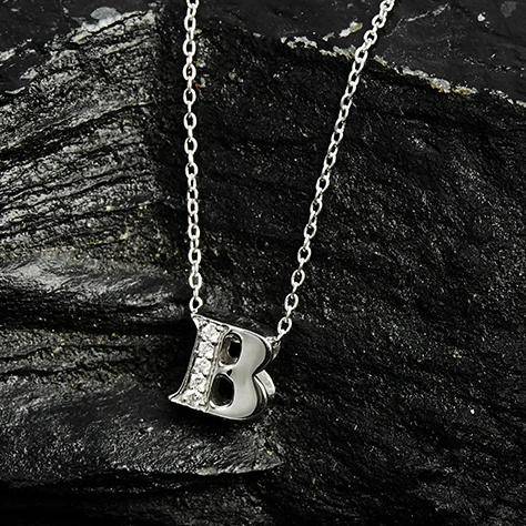 Diamond Initial Letter Pendant Necklace Silver B - LATELITA Necklaces