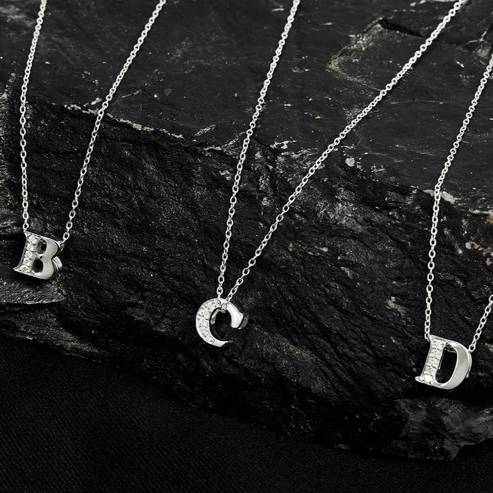 Diamond Initial Letter Pendant Necklace Silver C - LATELITA Necklaces