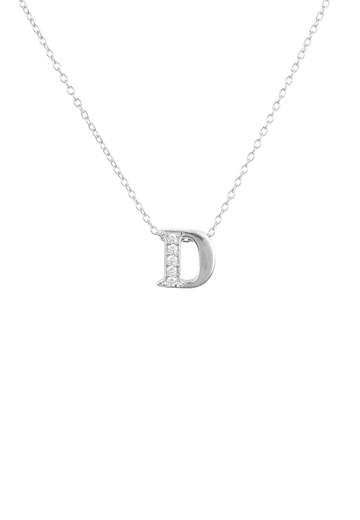 Diamond Initial Letter Pendant Necklace Silver D - LATELITA Necklaces