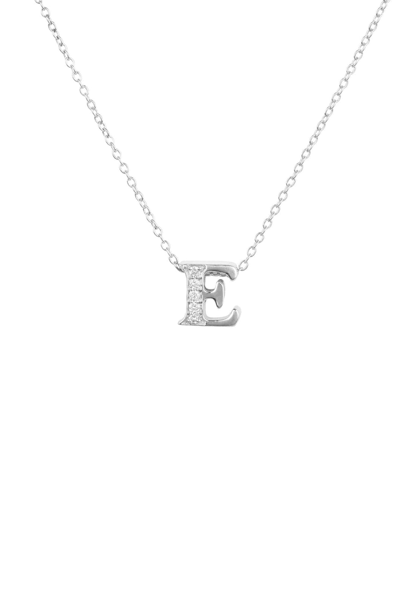 Diamond Initial Letter Pendant Necklace Silver E - LATELITA Necklaces