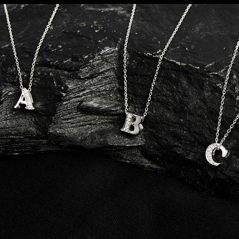 Diamond Initial Letter Pendant Necklace Silver E - LATELITA Necklaces