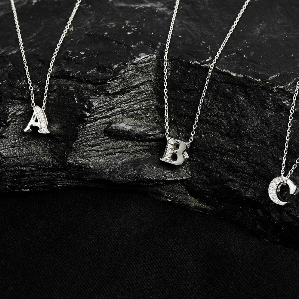 Diamond Initial Letter Pendant Necklace Silver H - LATELITA Necklaces