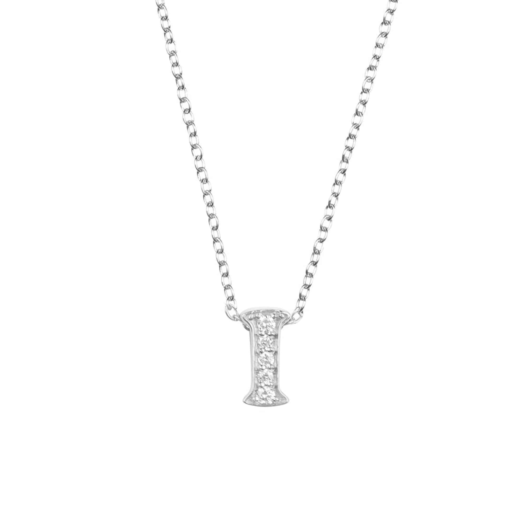 Diamond Initial Letter Pendant Necklace Silver I - LATELITA Necklaces