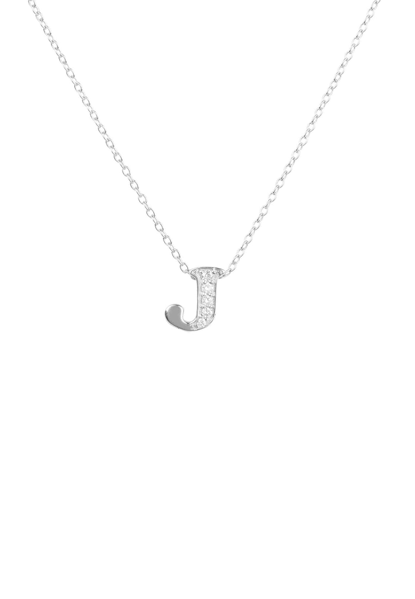 Diamond Initial Letter Pendant Necklace Silver J - LATELITA Necklaces