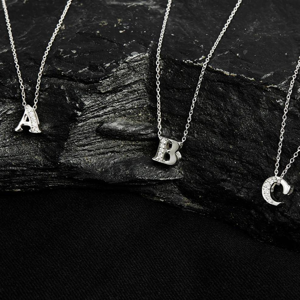 Diamond Initial Letter Pendant Necklace Silver L - LATELITA Necklaces