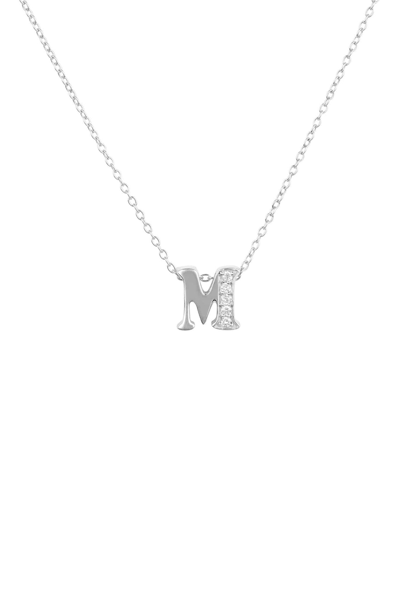 Diamond Initial Letter Pendant Necklace Silver M - LATELITA Necklaces