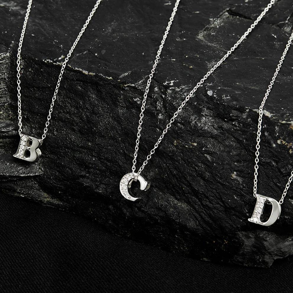 Diamond Initial Letter Pendant Necklace Silver M - LATELITA Necklaces