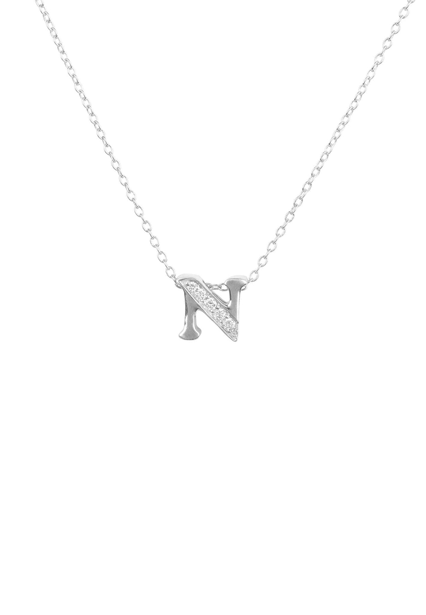 Diamond Initial Letter Pendant Necklace Silver N - LATELITA Necklaces