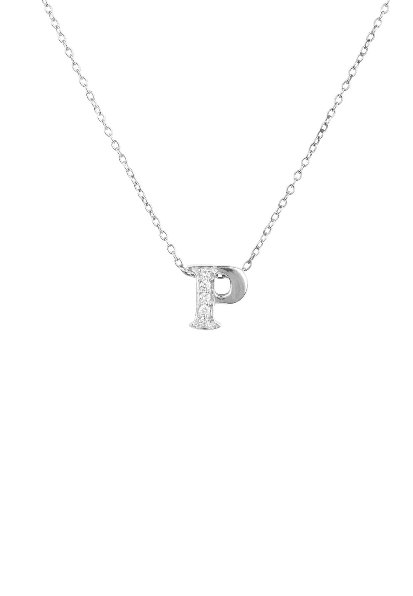 Diamond Initial Letter Pendant Necklace Silver P - LATELITA Necklaces