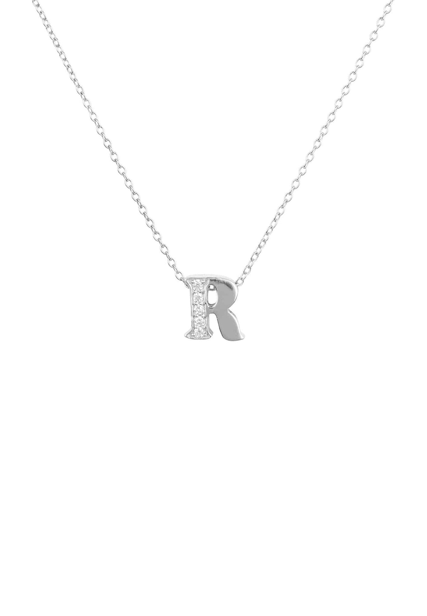 Diamond Initial Letter Pendant Necklace Silver R - LATELITA Necklaces