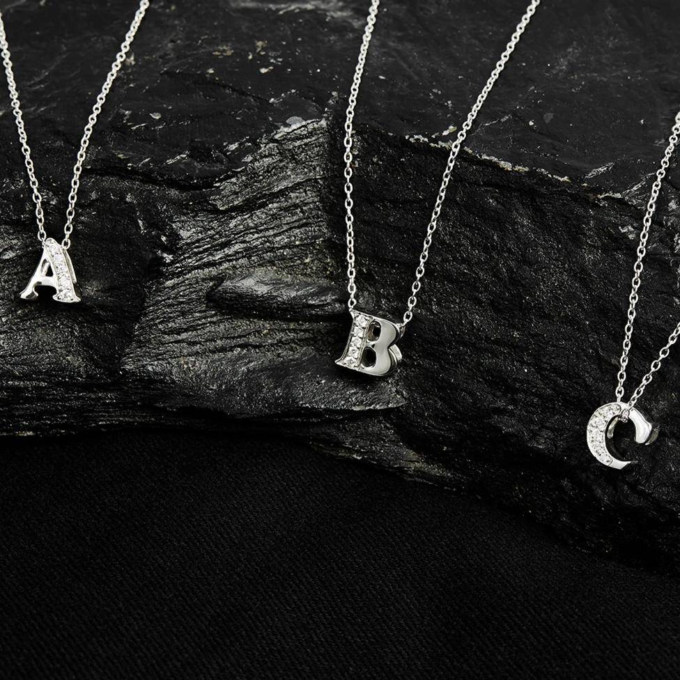 Diamond Initial Letter Pendant Necklace Silver S - LATELITA Necklaces