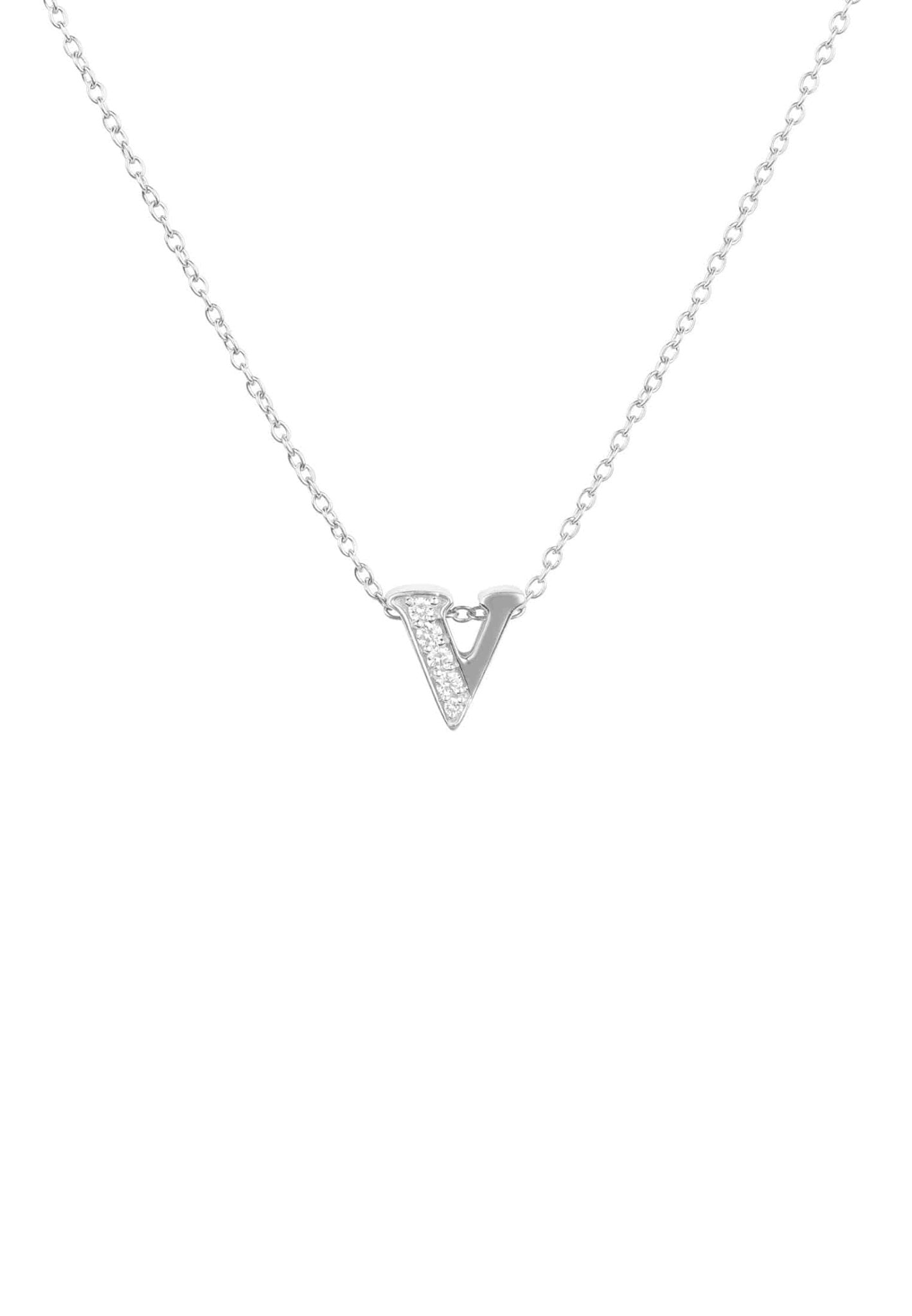 Diamond Initial Letter Pendant Necklace Silver V - LATELITA Necklaces