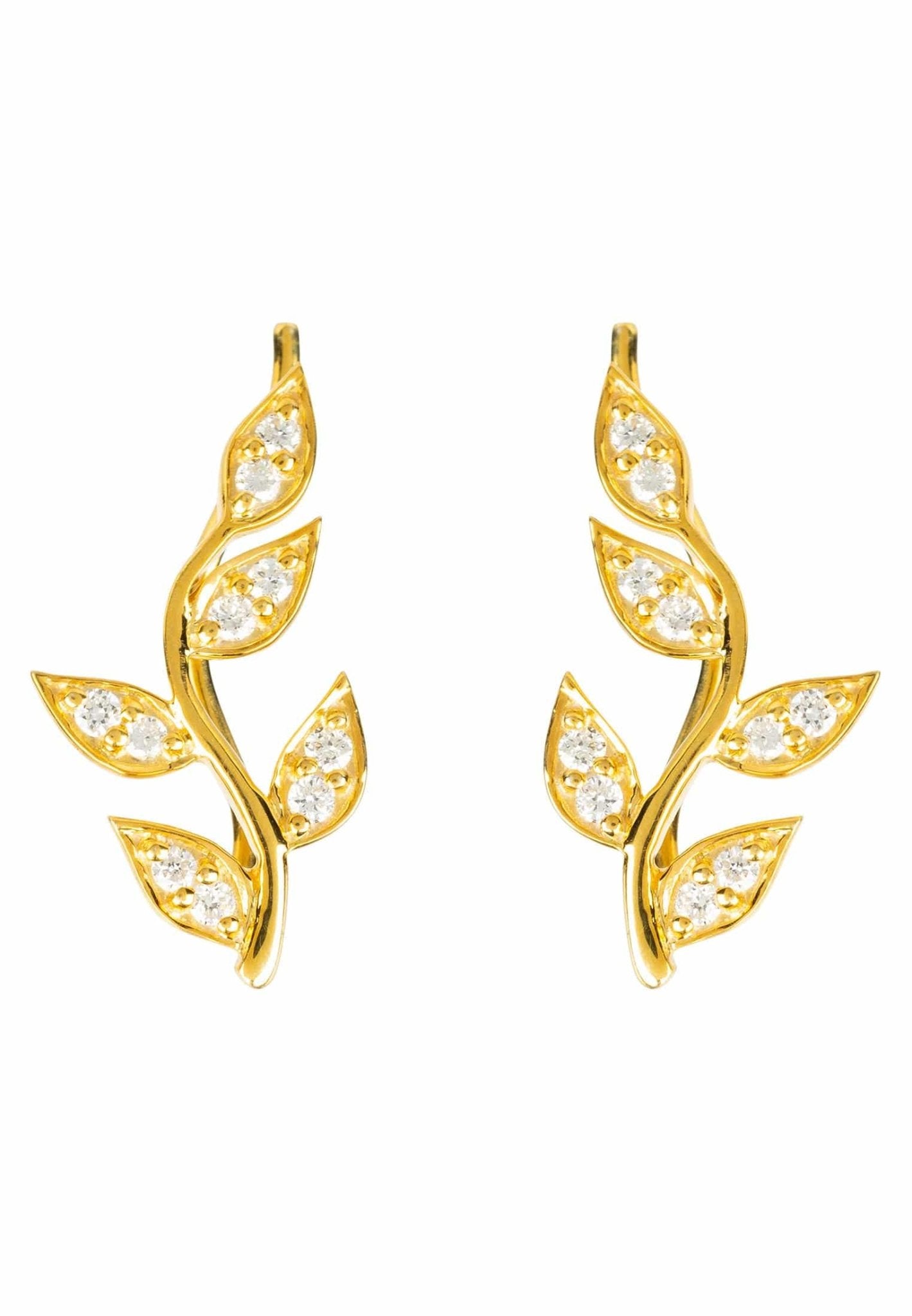 Diamond Leaf Ear Climber Gold - LATELITA Earrings