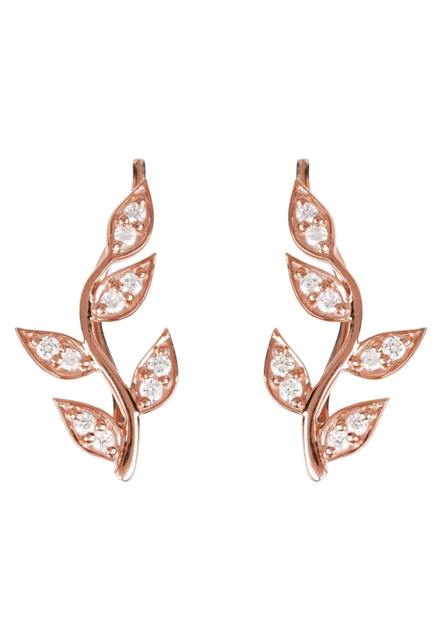 Diamond Leaf Ear Climber Rosegold - LATELITA Earrings
