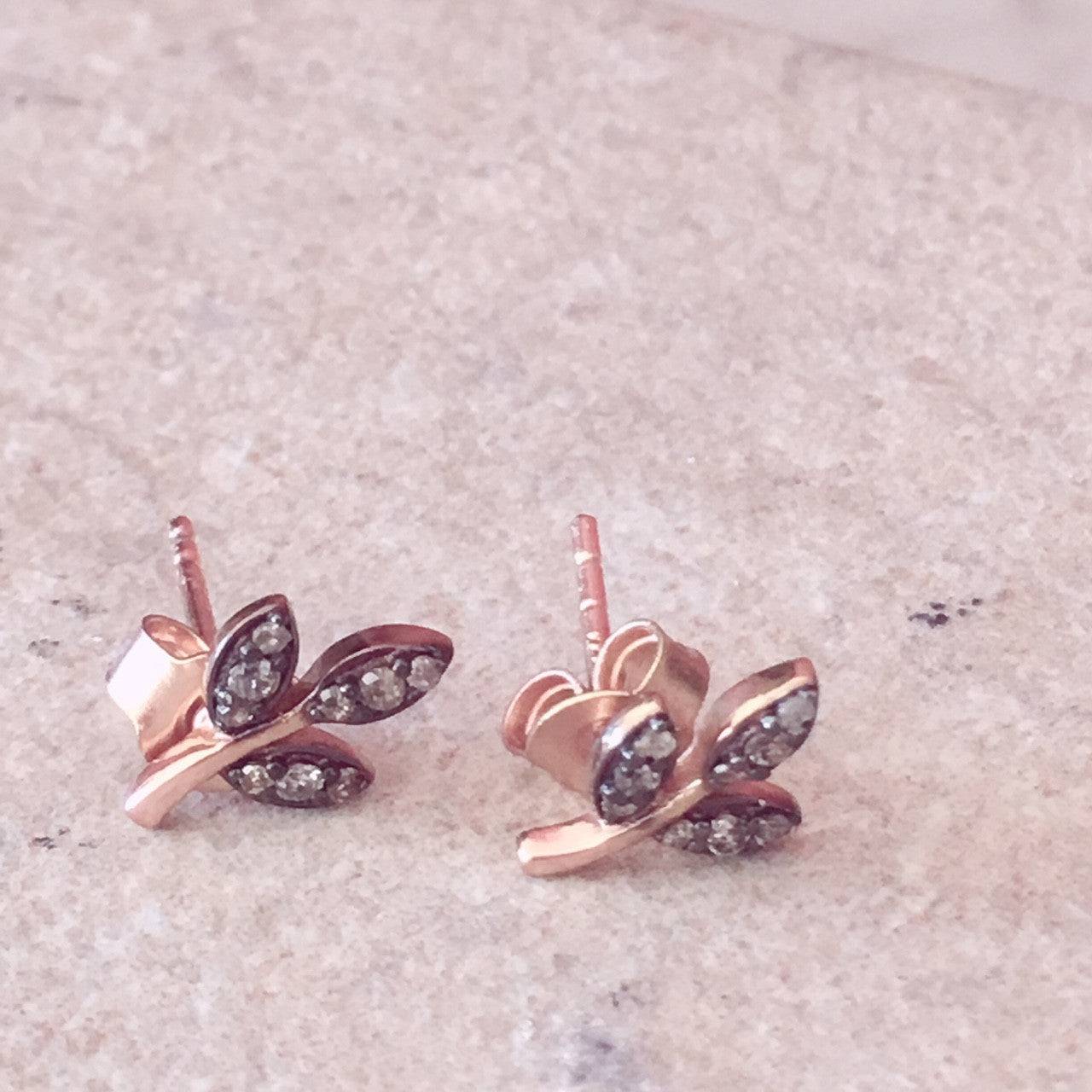 Diamond Leaf Stud Earrings Rosegold - LATELITA Earrings