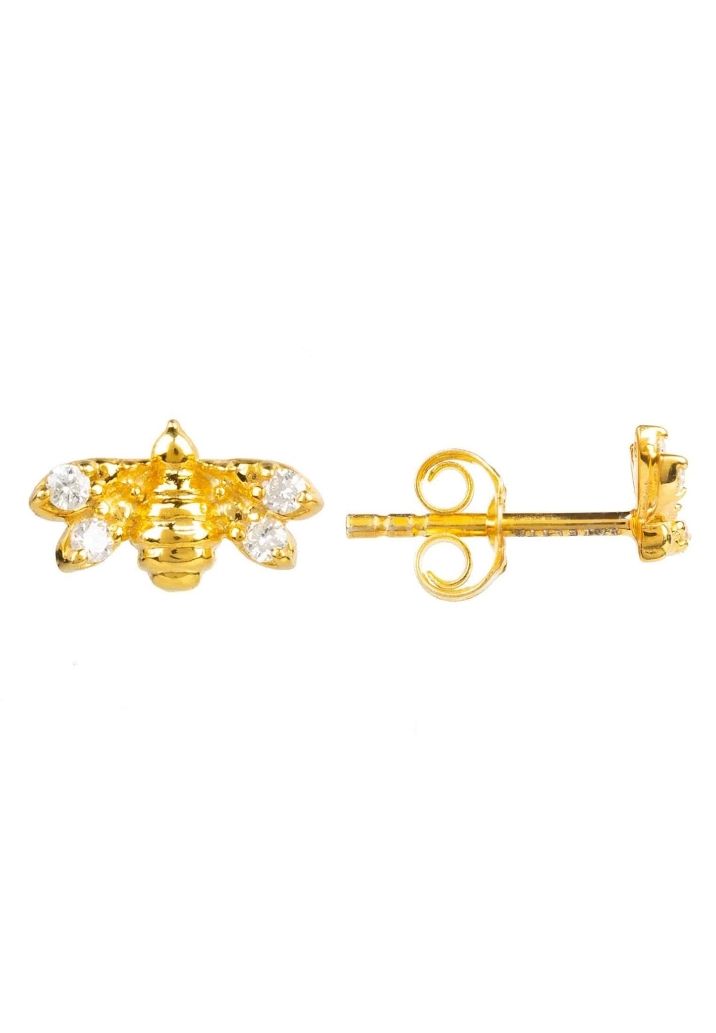 Diamond Mini Bee Earrings Gold - LATELITA Earrings