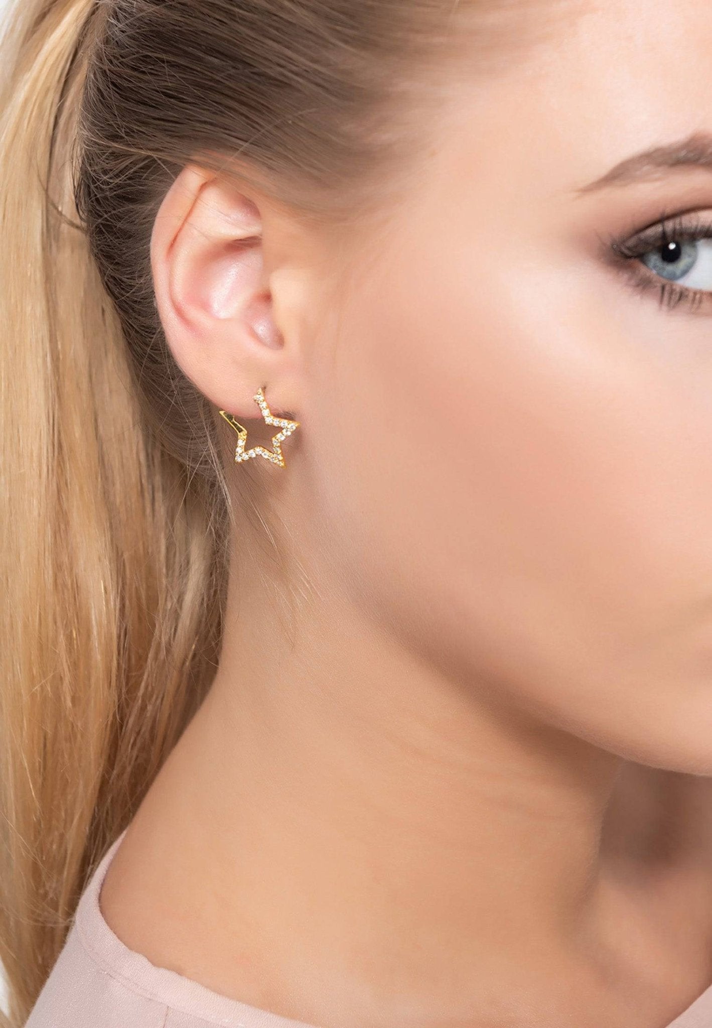 Diamond Open Star Earrings Gold - LATELITA Earrings