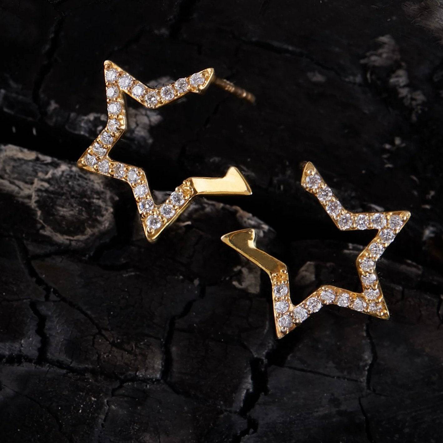 Diamond Open Star Earrings Gold - LATELITA Earrings