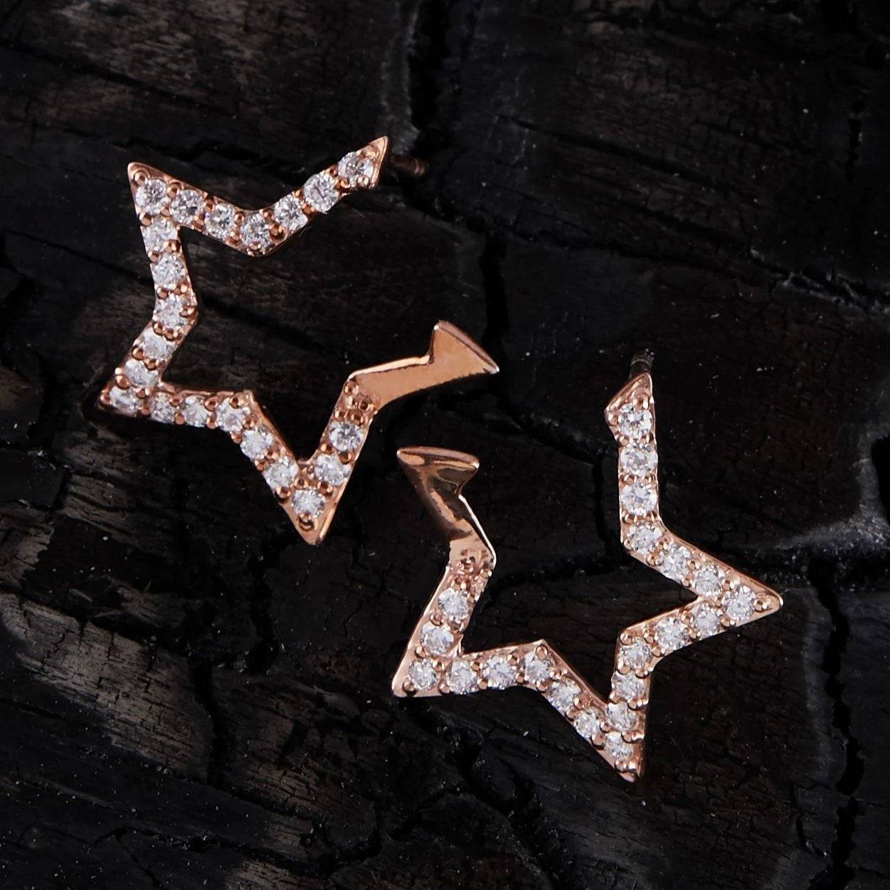 Diamond Open Star Earrings Rosegold - LATELITA Earrings