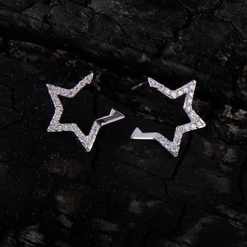 Diamond Open Star Earrings Silver - LATELITA Earrings