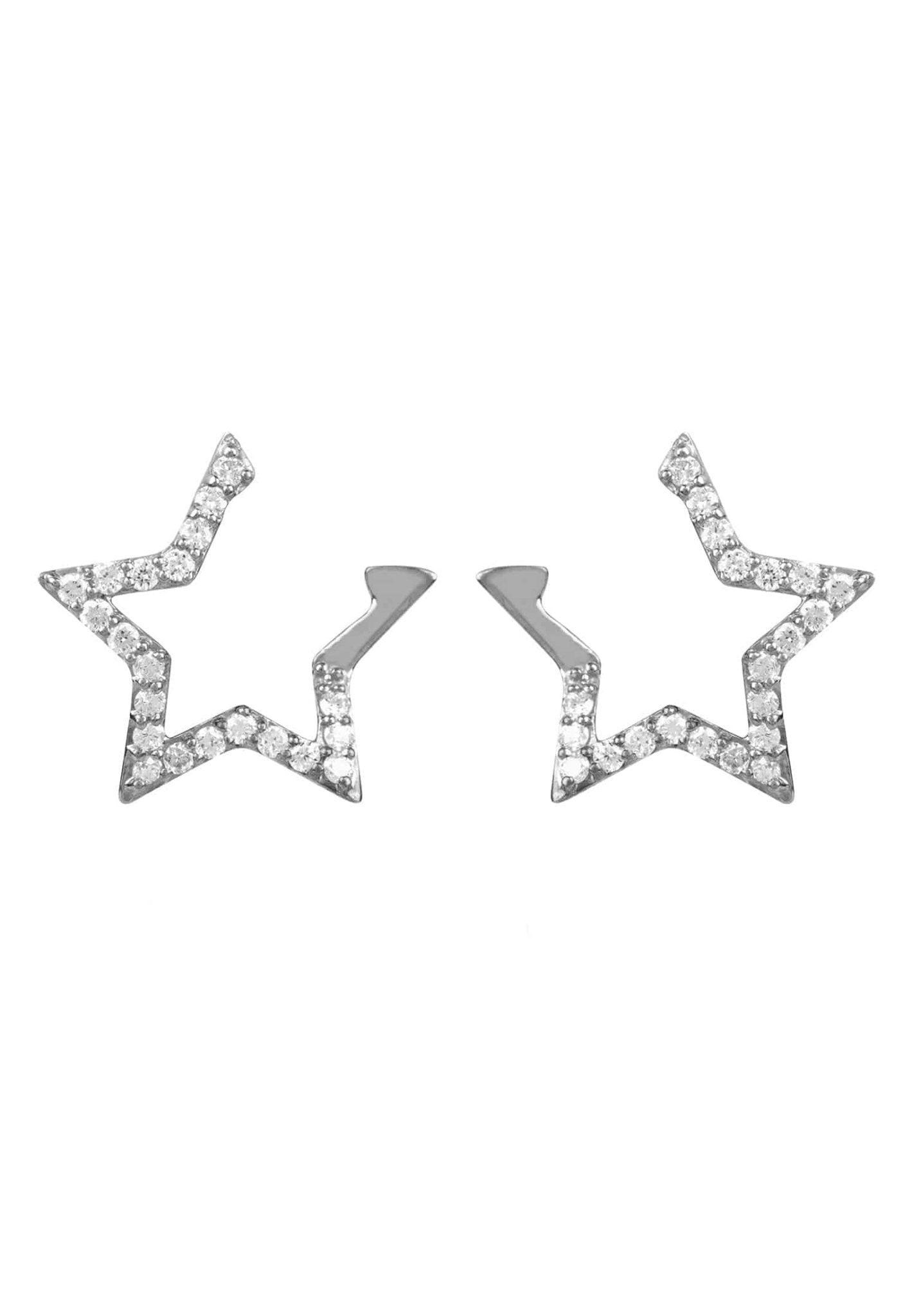 Diamond Open Star Earrings Silver - LATELITA Earrings