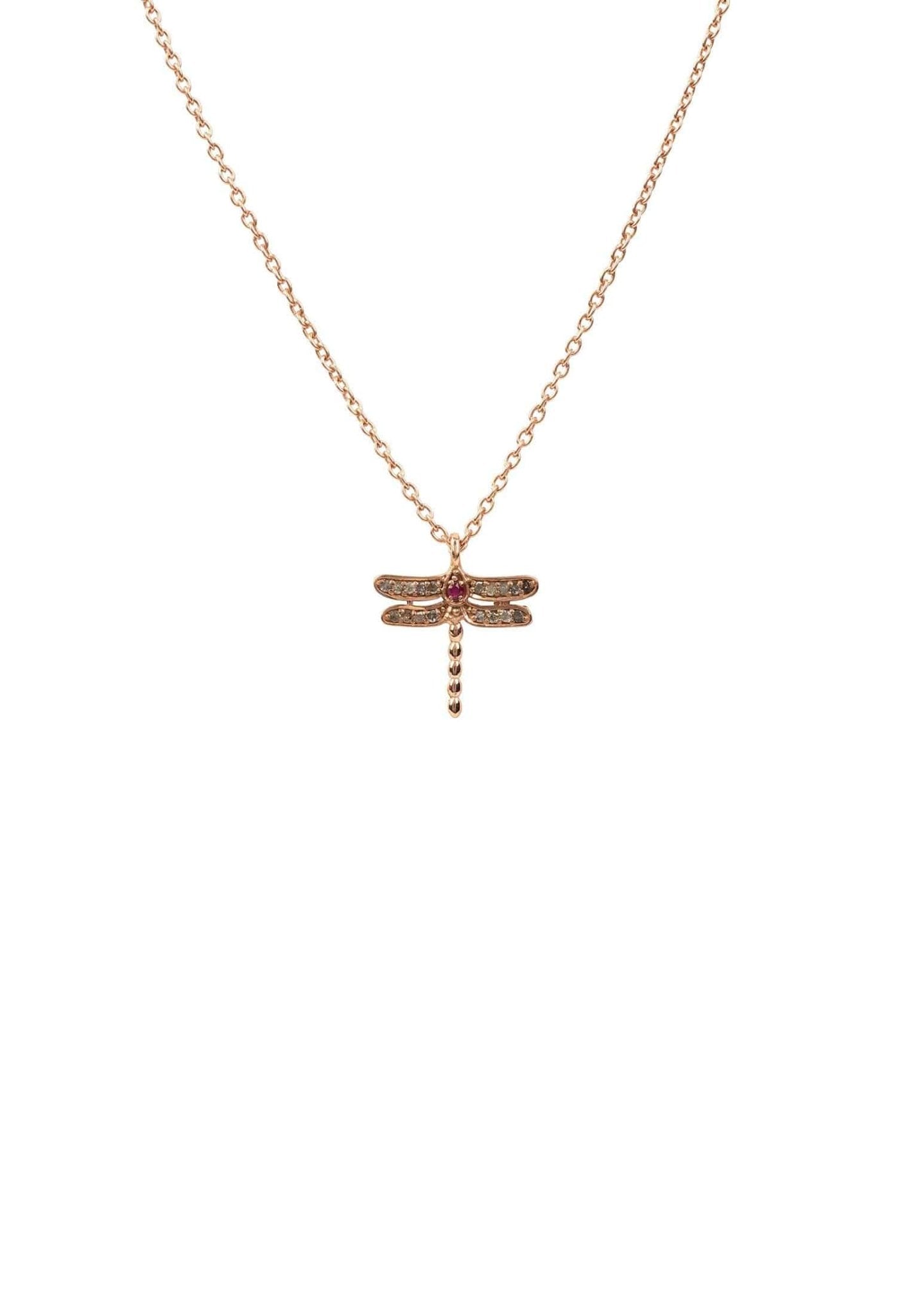 Diamond & Ruby Dragonfly Necklace Rosegold - LATELITA Necklaces