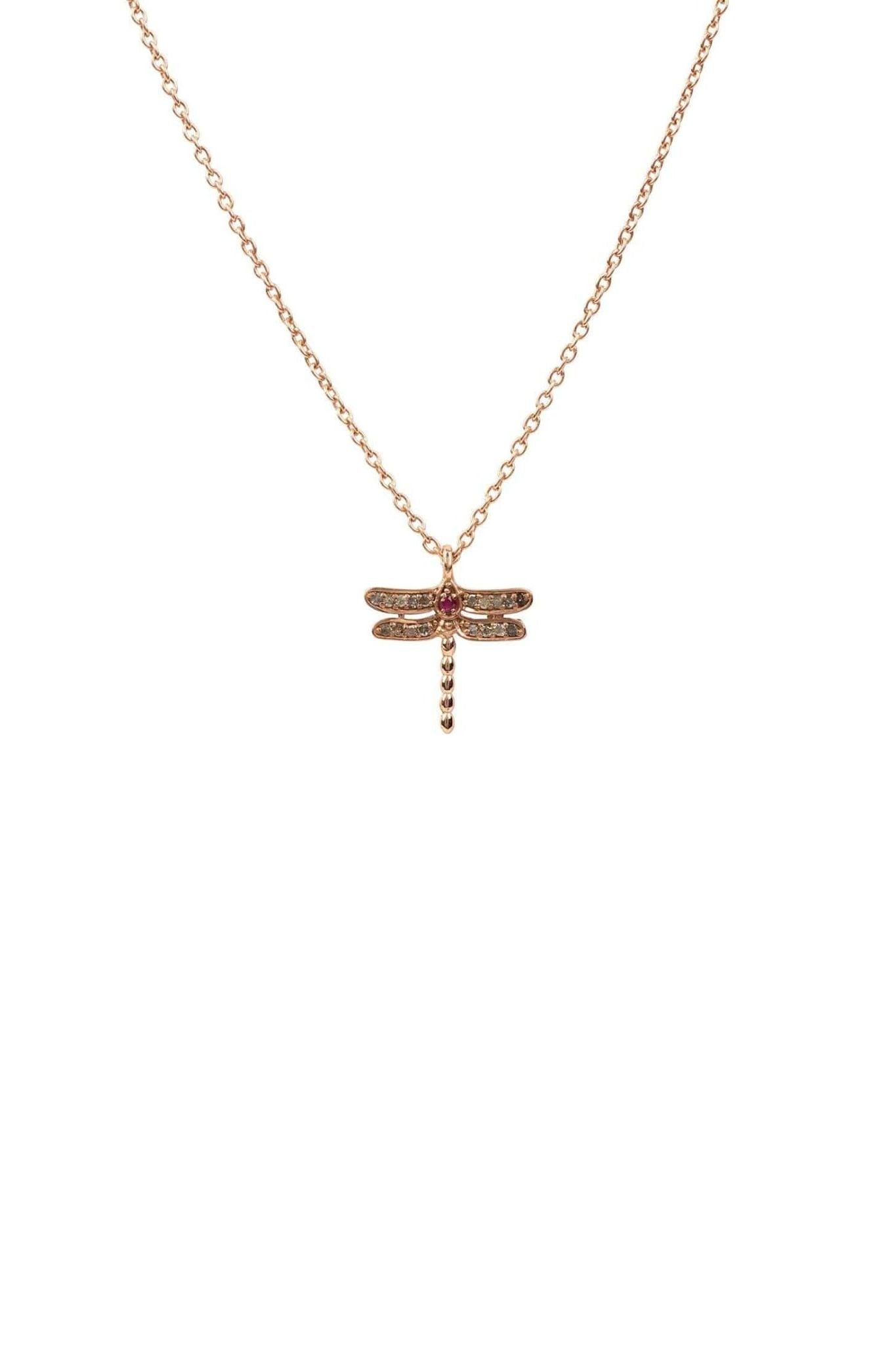 Diamond & Ruby Dragonfly Necklace Rosegold - LATELITA Necklaces