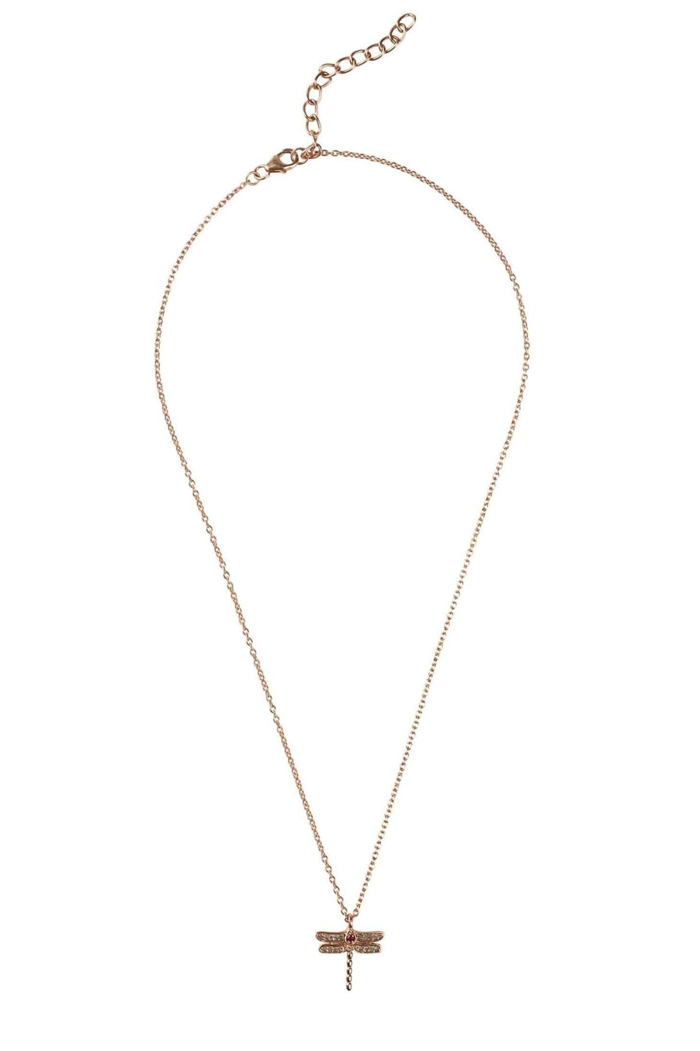 Diamond & Ruby Dragonfly Necklace Rosegold - LATELITA Necklaces