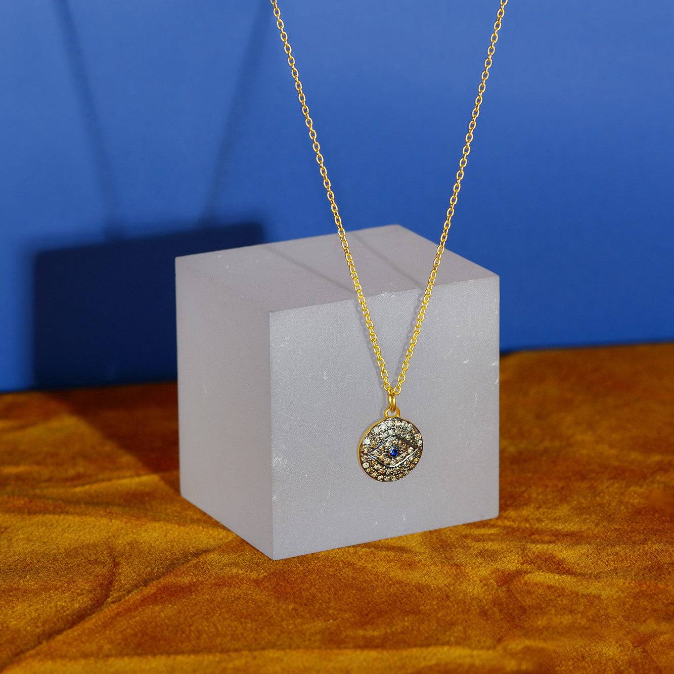 Diamond & Sapphire Evil Eye Necklace Gold - LATELITA Necklaces