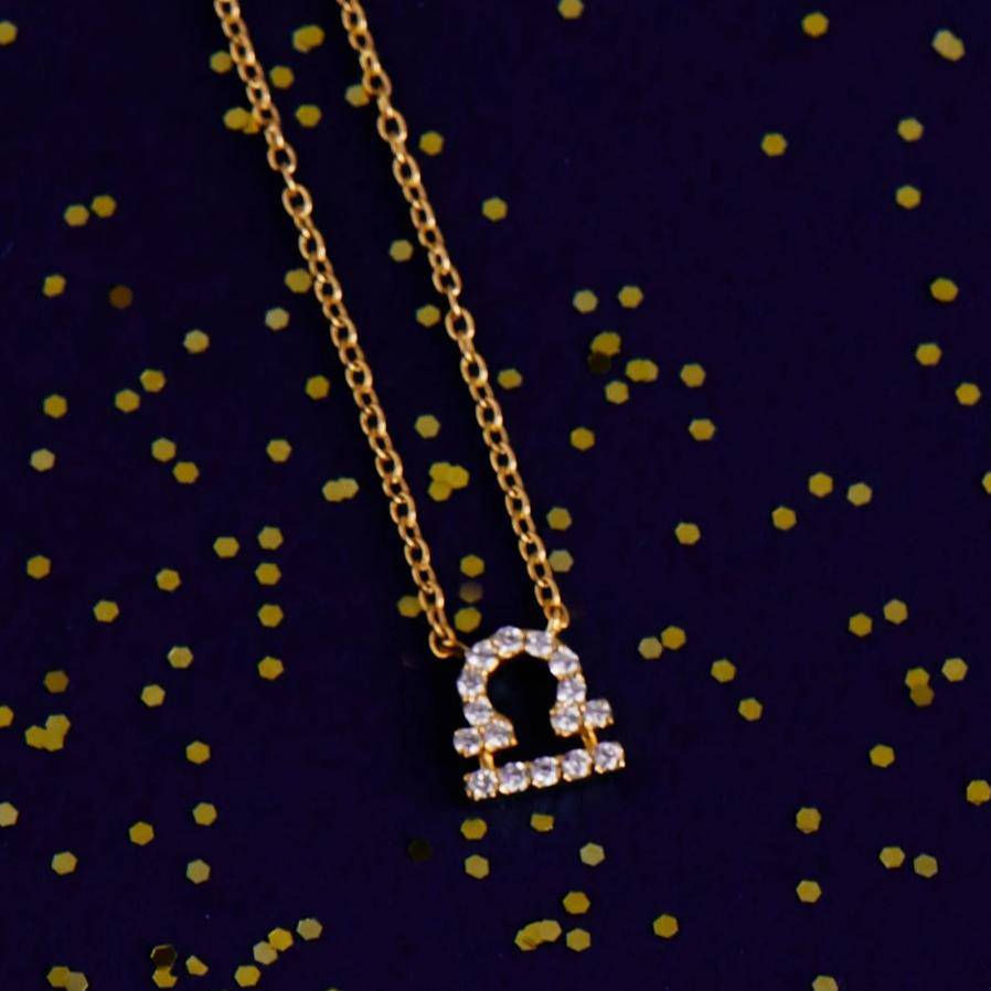 Diamond Zodiac Necklace Gold Libra - LATELITA Necklaces