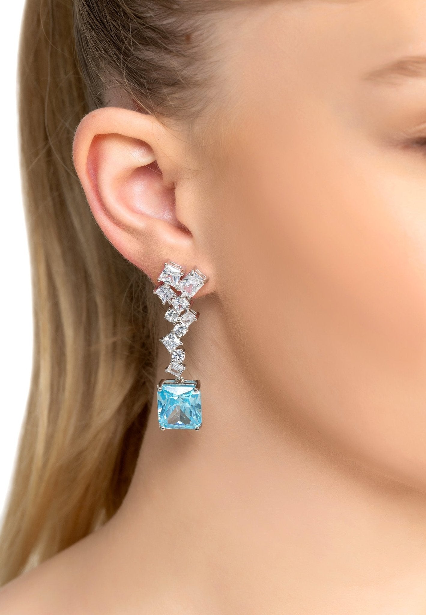 Diana Blue Topaz Drop Earrings Silver - LATELITA Earrings