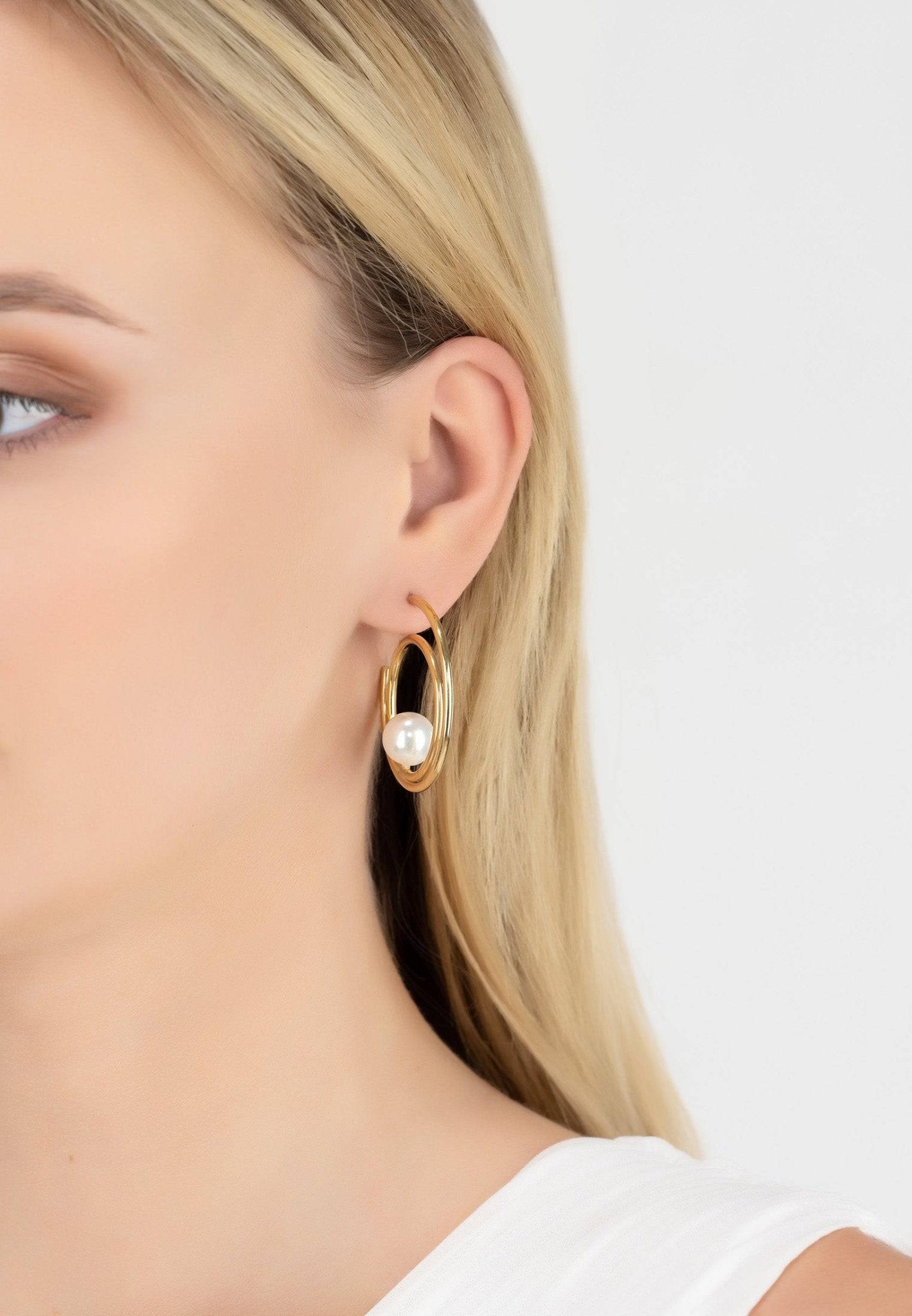 Double Hoop Pearl Earrings Gold - LATELITA Earrings