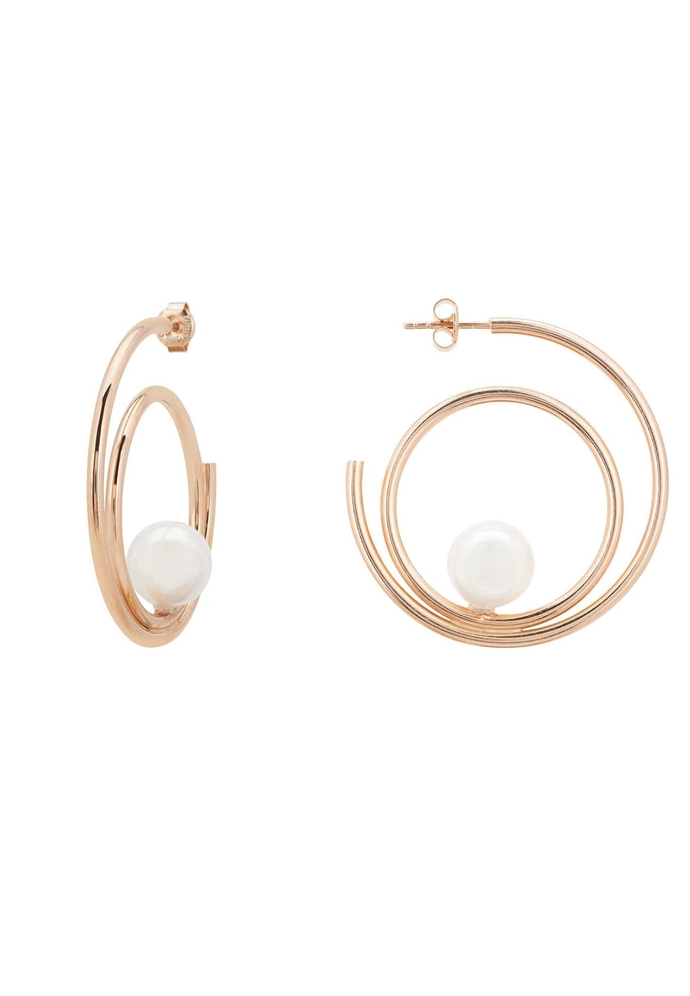 Double Hoop Pearl Earrings Rosegold - LATELITA Earrings