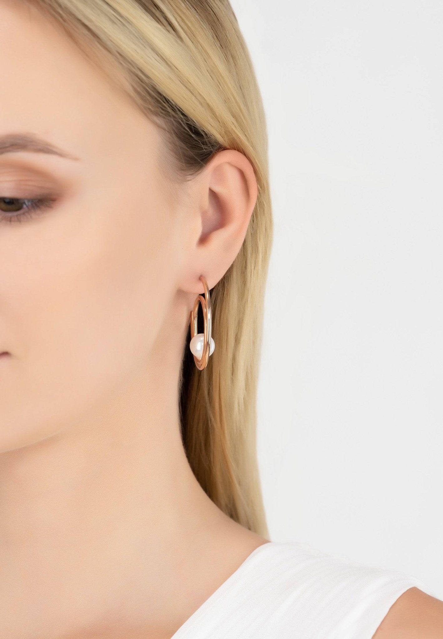 Double Hoop Pearl Earrings Rosegold - LATELITA Earrings
