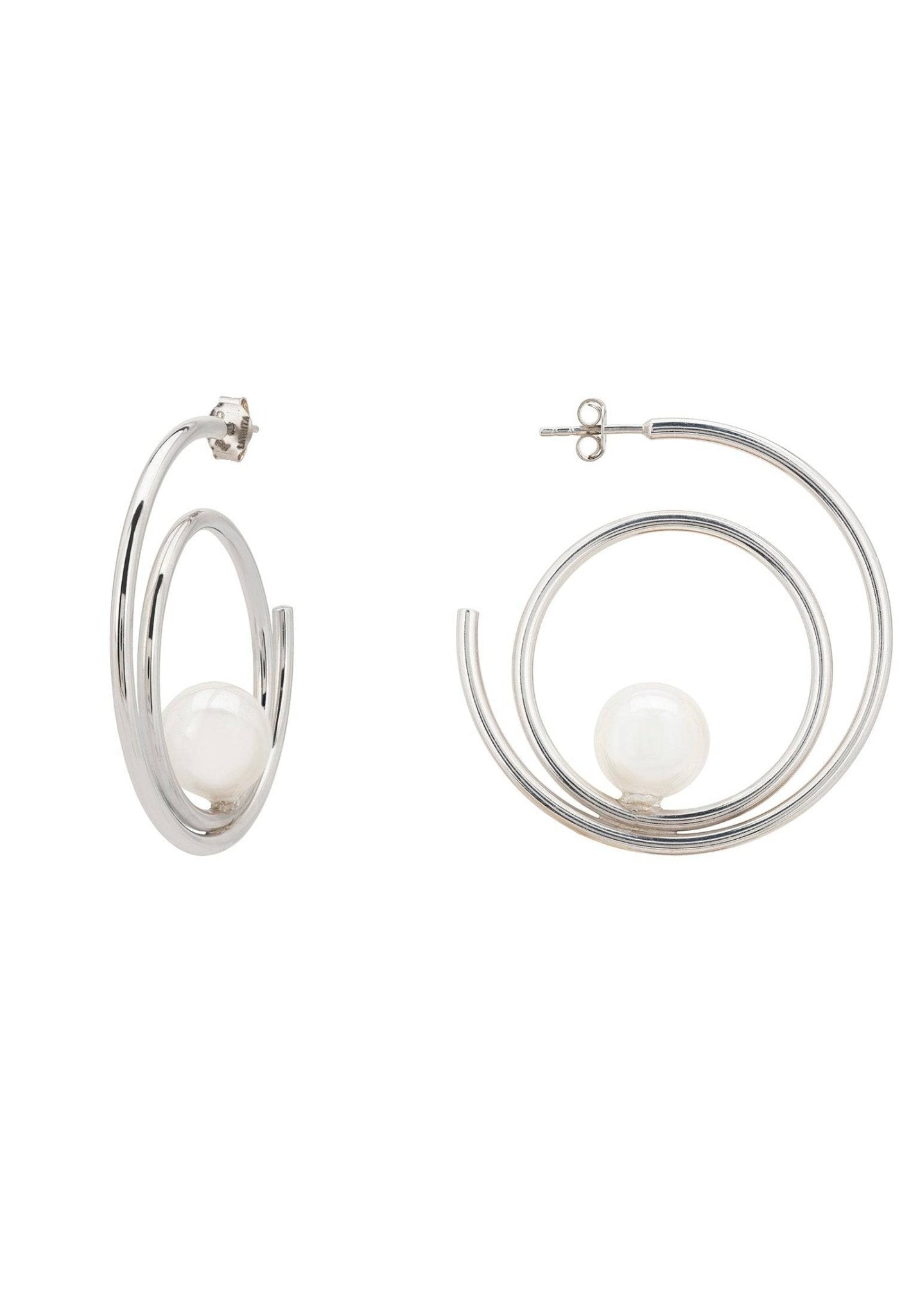 Double Hoop Pearl Earrings Silver - LATELITA Earrings