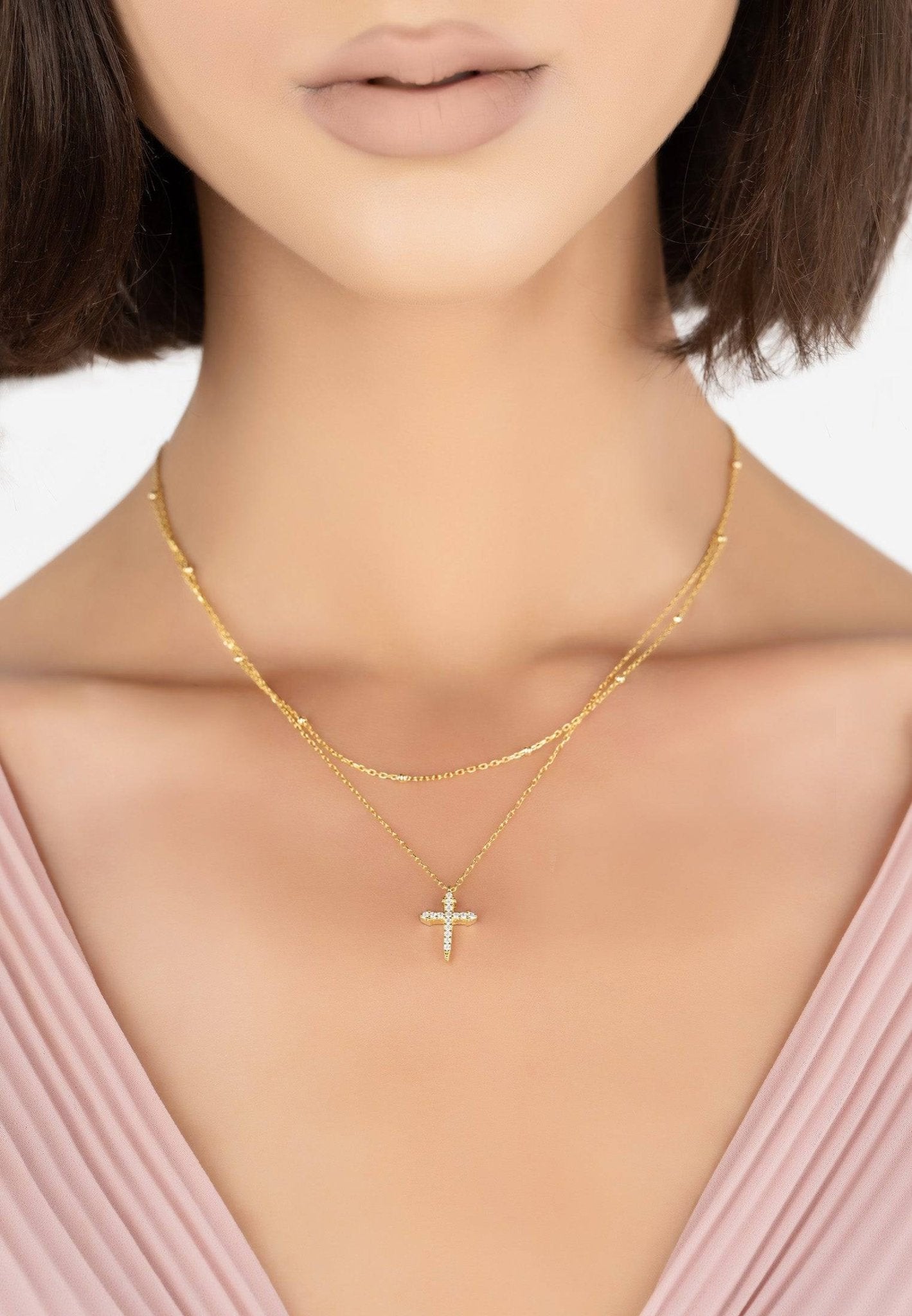 Double Strand Cross Choker Gold - LATELITA Necklaces