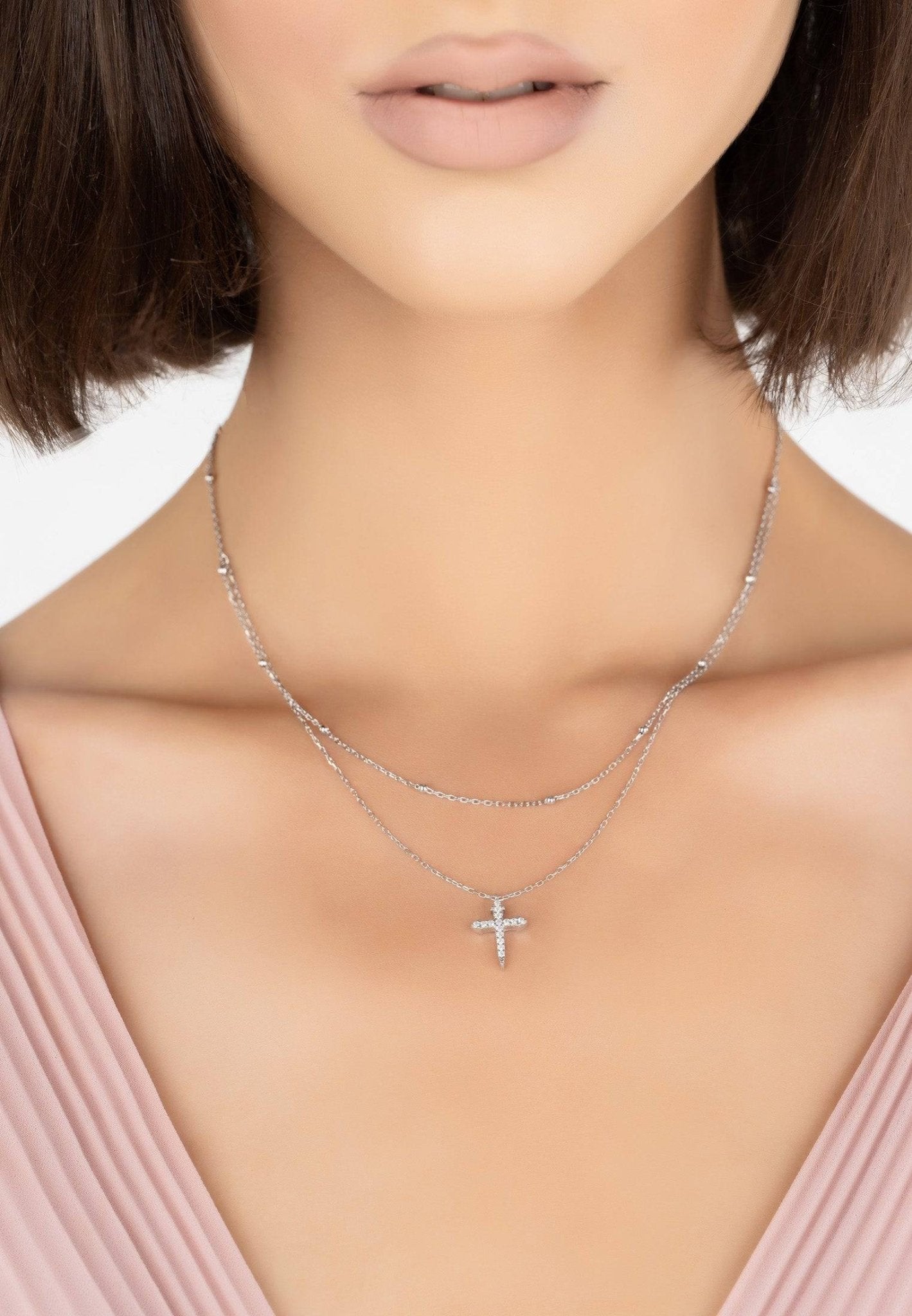 Double Strand Cross Choker Silver - LATELITA Necklaces