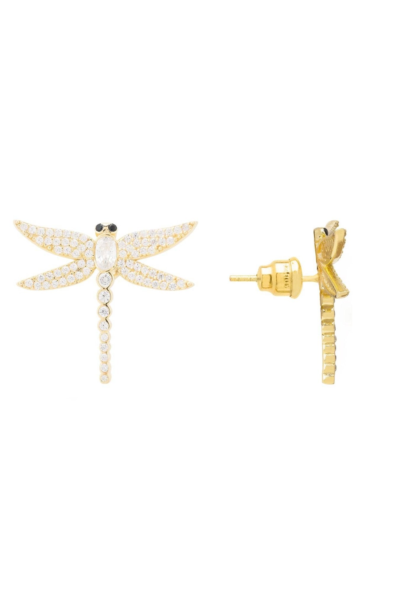 Dragon Fly Large Stud Earrings Gold - LATELITA Earrings