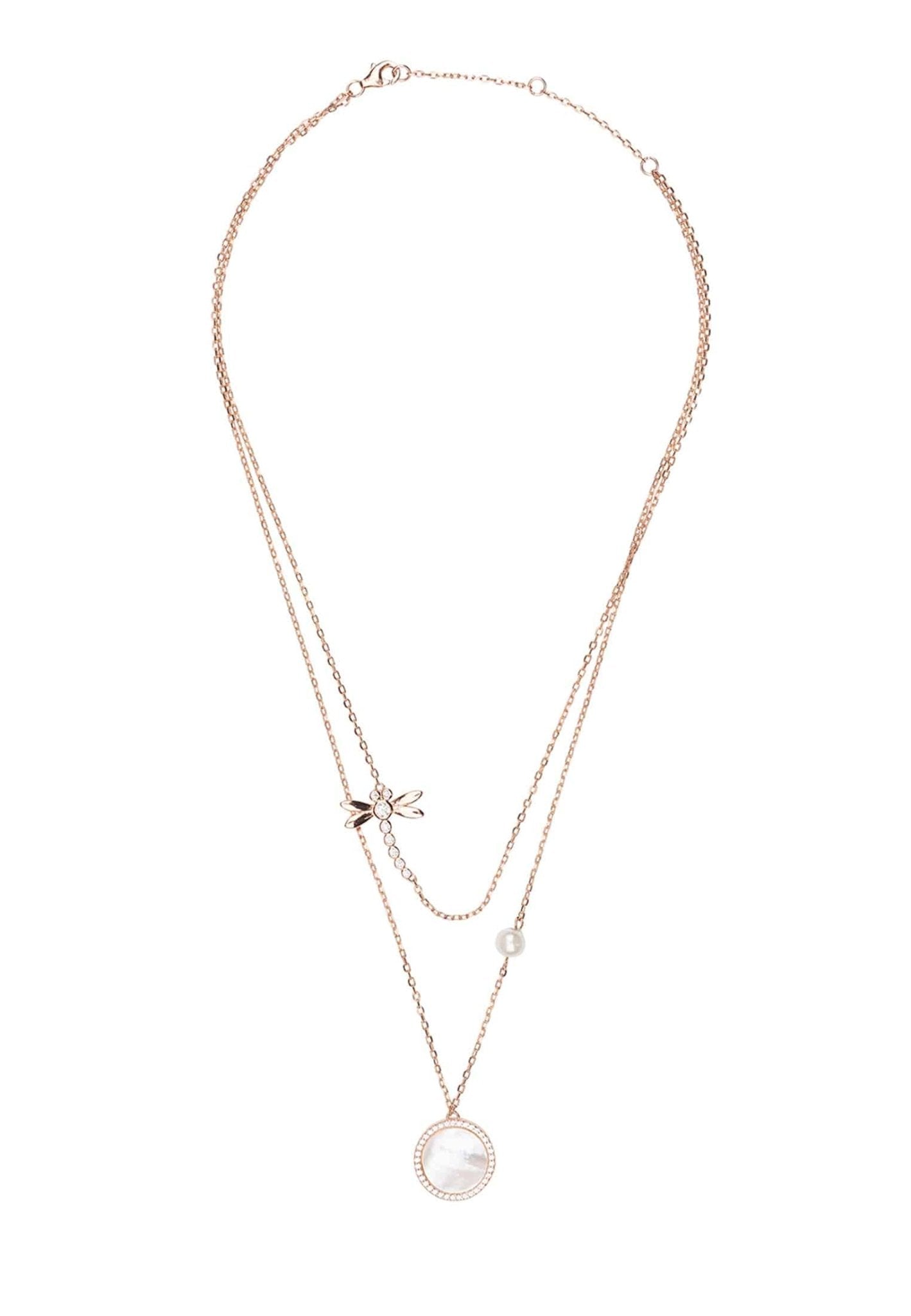 Dragon Fly Mother Of Pearl Layered Necklace Rosegold - LATELITA Necklaces