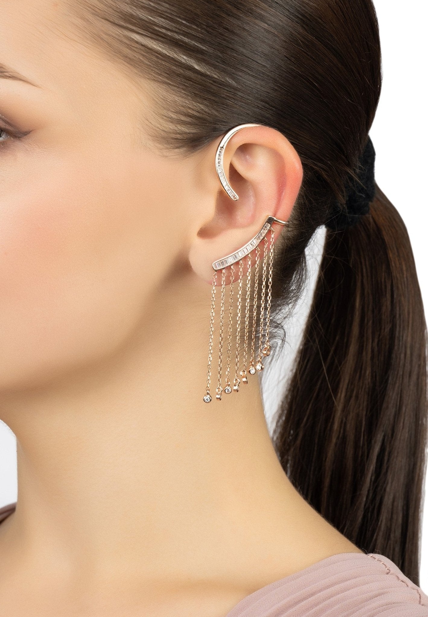 Dubai Tassel Ear Climber Left Silver - LATELITA Earrings