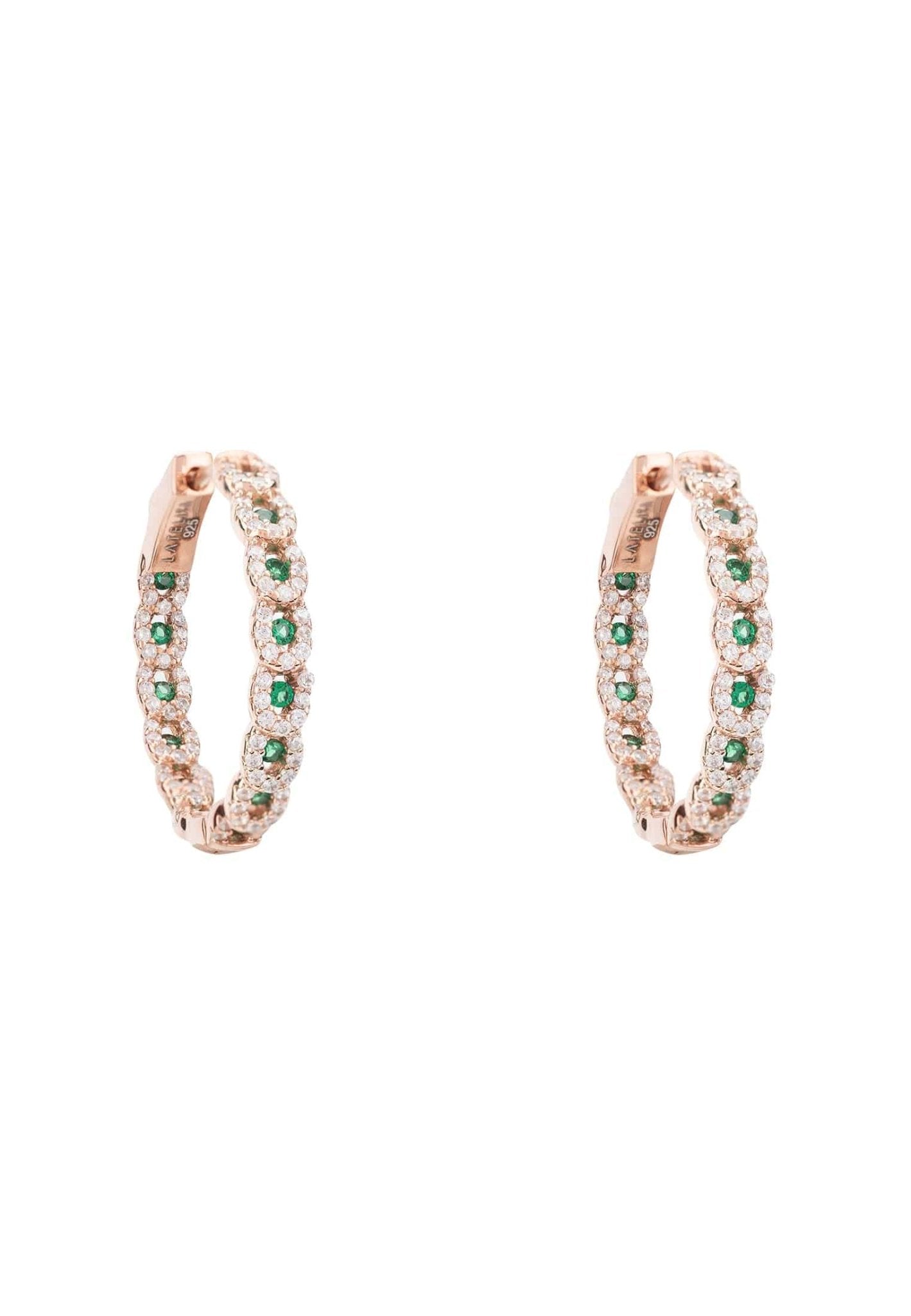 Duchess Hoop Earrings Rosegold Emerald Green - LATELITA Earrings