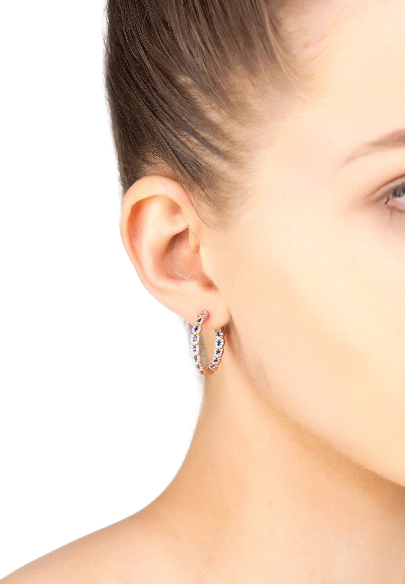Duchess Hoop Earrings Rosegold Sapphire Blue - LATELITA Earrings